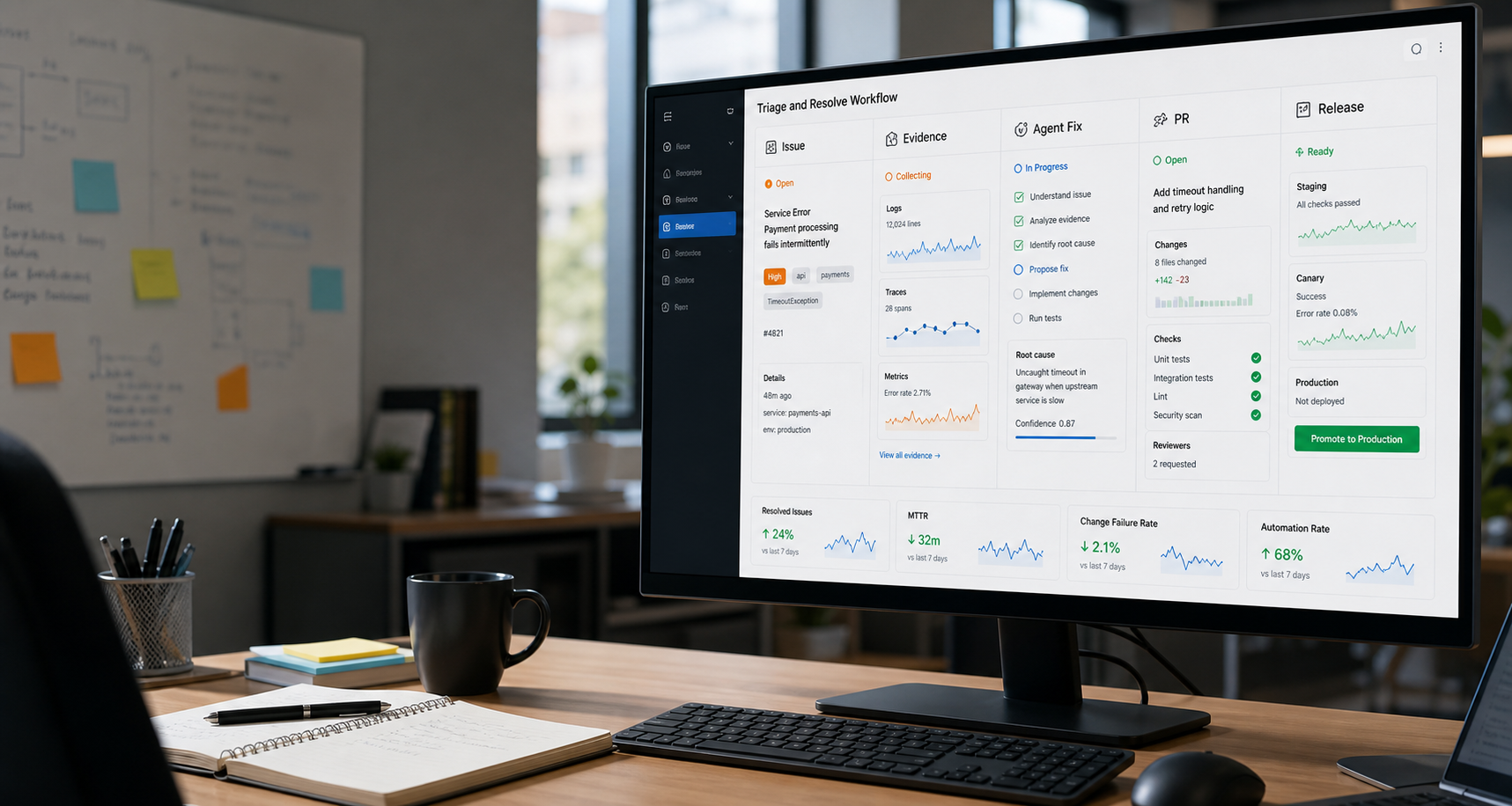 A visual loop representing an AI agent finding and fixing bugs